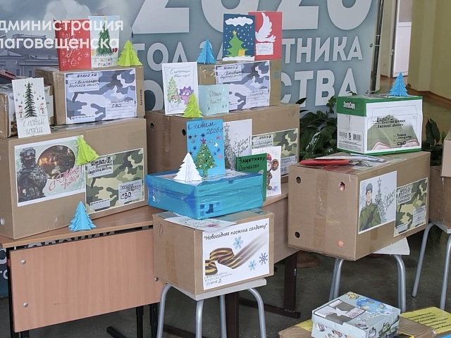 Больше 500 праздничных посылок собрали для бойцов СВО ученики детских садов и школ Благовещенска