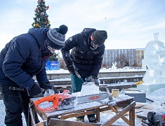 Фигуры изо льда украсили площадь возле Общественно-культурного центра в Благовещенске